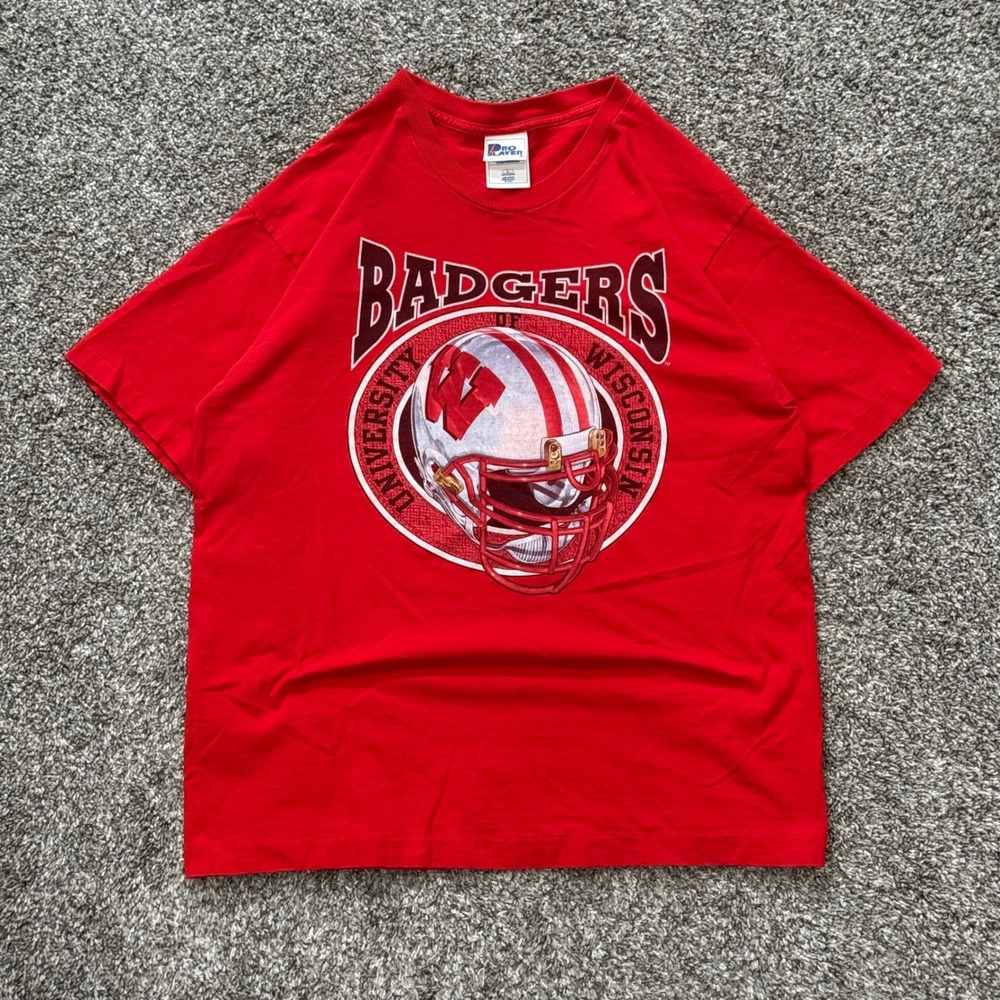 Vintage 90s Wisconsin Badgers Pro Player T-Shirt Mens L Helmet Single Stitch USA